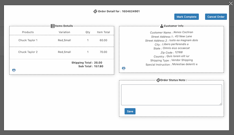 Order detail modal