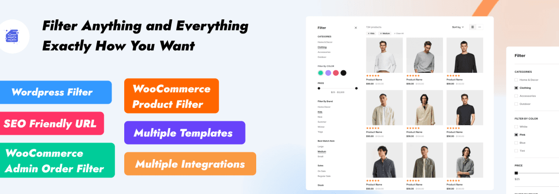WooComerce Product Filter, WordPress Filtering by Ratings, Tags, Price Range Plugin - Filter Plus